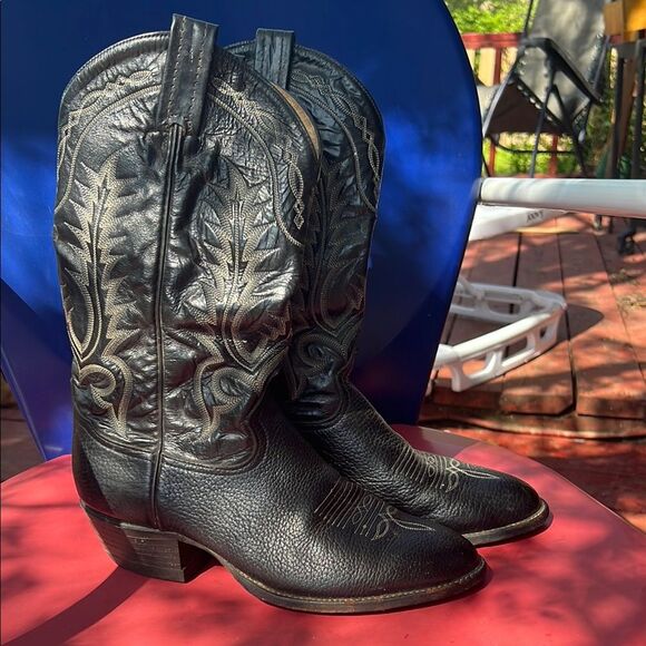 Tony Lama Black Leather Cowboy Boots with Embroidered Design Style 6904 Size 9 D - Picture 10 of 16